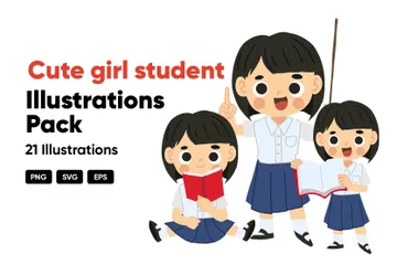 Jolie fille étudiante Pack d'Illustrations