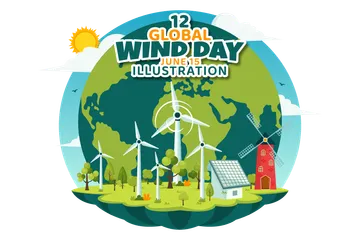Journée mondiale de l'énergie éolienne Pack d'Illustrations