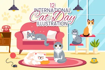 Journée internationale du chat Pack d'Illustrations