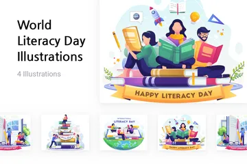 Journée mondiale de l'alphabétisation Pack d'Illustrations