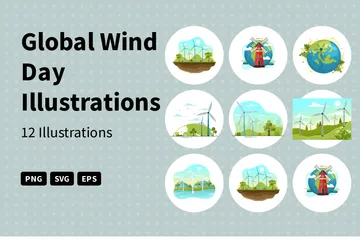 Journée mondiale de l'énergie éolienne Pack d'Illustrations