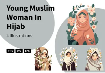 Joven musulmana en hijab Paquete de Ilustraciones