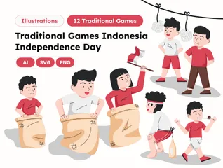 Juegos Tradicionales Infantiles Indonesia Paquete de Ilustraciones