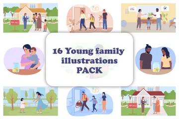 Tägliche Herausforderungen für junge Familien Illustrationspack