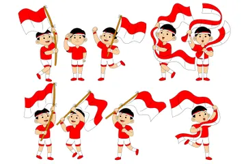 Junge hisst indonesische Flagge Illustrationspack