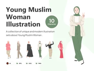 Junge muslimische Frauen Illustrationspack