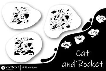 Katze und Rakete Illustrationspack