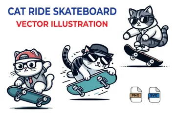 Cat Ride Skateboard Illustrationspack