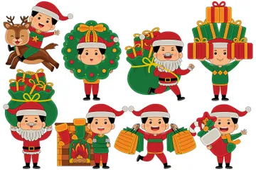 Kid Celebrating Christmas Illustration Pack