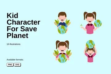 지구를 구하기 위한 어린이 캐릭터 일러스트레이션 팩