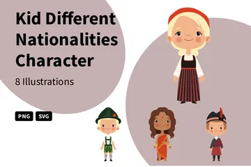 Kid Different Nationalities Character Illustration Pack