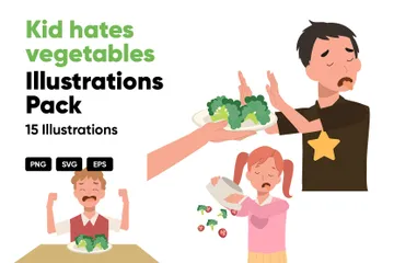 Kid Hates Vegetables Illustration Pack