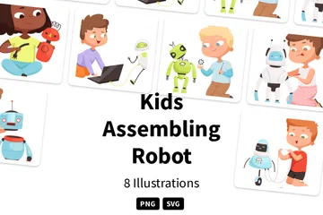 Kids Assembling Robot Illustration Pack