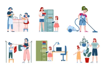 Kids Busy Housework Illustration Pack