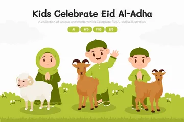 子どもたちがイード・アル＝アドハーを祝う イラストパック
