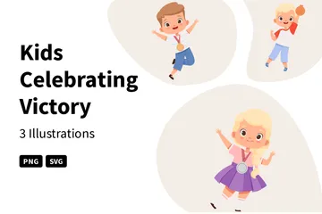 Kids Celebrating Victory Illustration Pack