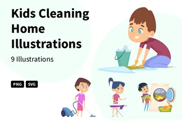 Kids Cleaning Home Illustration Pack