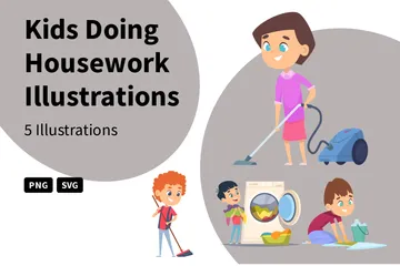 Kids Doing Housework Illustration Pack