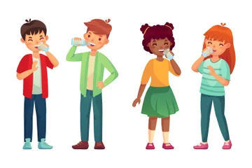 Kids Drink Glass Of Water Illustration Pack