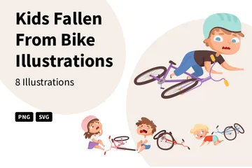 Kids Fallen From Bike Illustration Pack