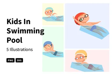 Kids In Swimming Pool Illustration Pack