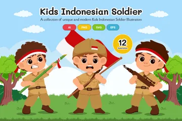 インドネシアの子供たちの兵士 イラストパック