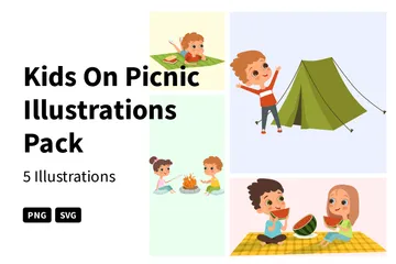Kids On Picnic Illustration Pack