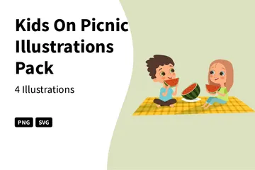 Kids On Picnic Illustration Pack