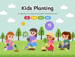 Kids Planting Set Illustration Pack