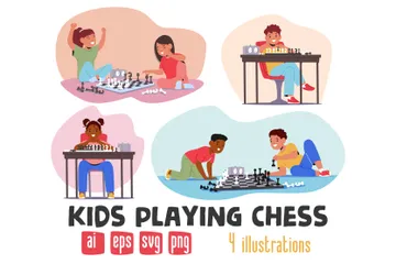 Kids Playing Chess Illustration Pack