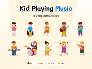 Kids Playing Music Illustration Pack