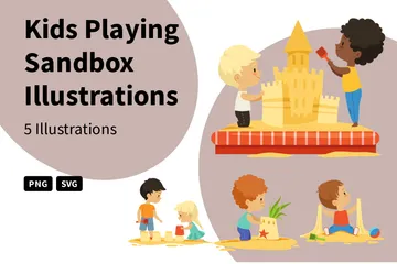 Kids Playing Sandbox Illustration Pack