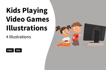 Kids Playing Video Games Illustration Pack