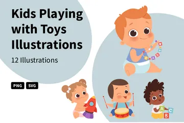 Kids Playing With Toys Illustration Pack