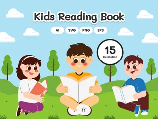 Kids Reading Book Illustration Pack