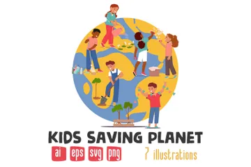 Kids Saving Planet Illustration Pack