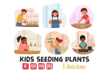 Kids Seeding Plants Illustration Pack