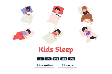 Kids Sleeping In Bed Set Illustration Pack