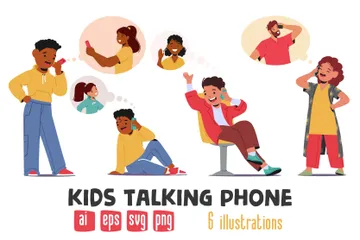 Kids Talking Phone Illustration Pack