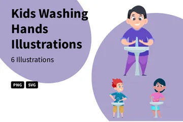 Kids Washing Hands Illustration Pack