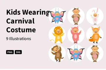 Kids Wearing Carnival Costume Illustration Pack