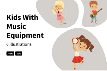 Kids With Music Equipment Illustration Pack