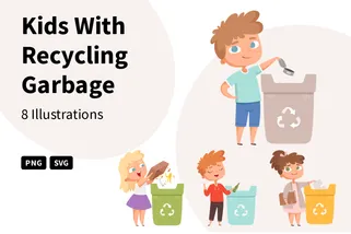 Kids With Recycling Garbage