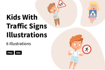 Kids With Traffic Signs Illustration Pack