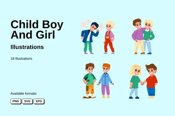 Kind, Junge, Und, Mädchen Illustrationspack