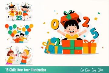 Kind Neujahr Illustrationspack