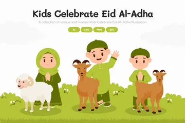 Kinder feiern Eid Al Adha Illustrationspack