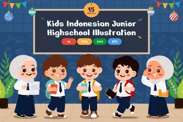 Indonesische Junior Highschool für Kinder Illustrationspack