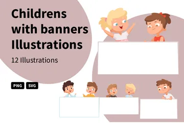 Kinder mit Banner Illustrationspack