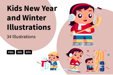 Kinder Neujahr und Winter Illustrationspack